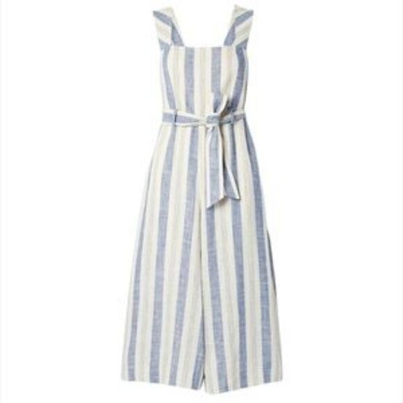 ALICE + OLIVIA Marty Belted Striped Linen-Blend Jumpsuit - Picture 2 of 15